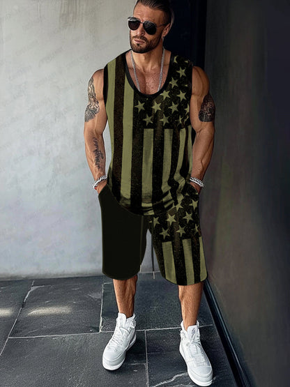 Athleisure Flag Printed Tank Top Set