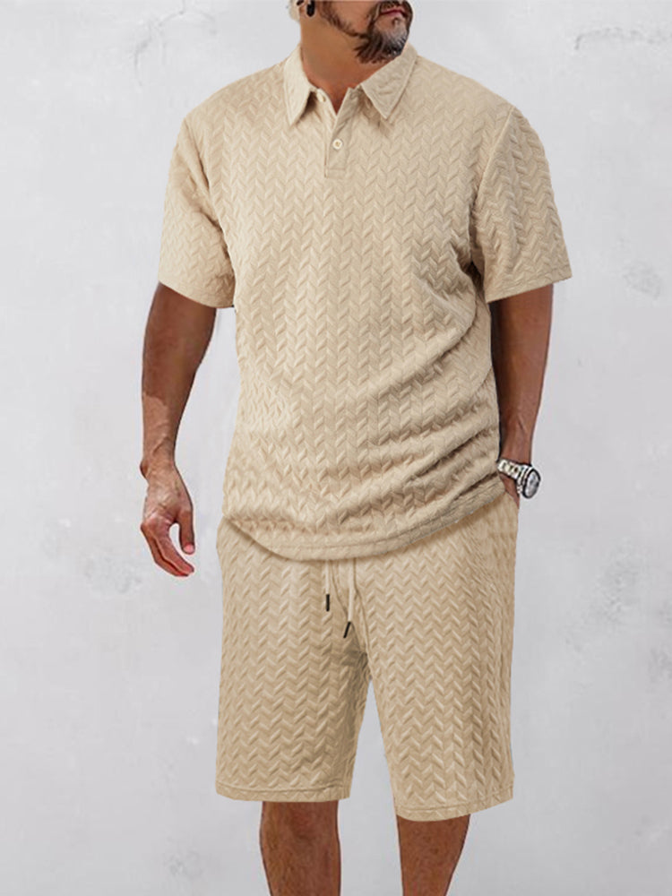Simple Chic Textured Polo Shirt Set