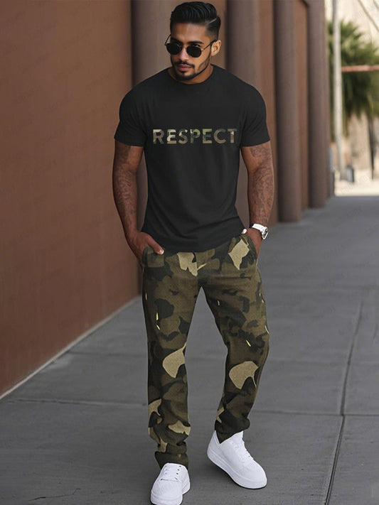 Casual Military Camo Print T-Shirt Set