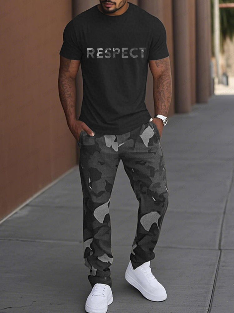 Casual Military Camo Print T-Shirt Set