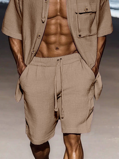 Timeless Comfort Hooded Shirt Shorts Set