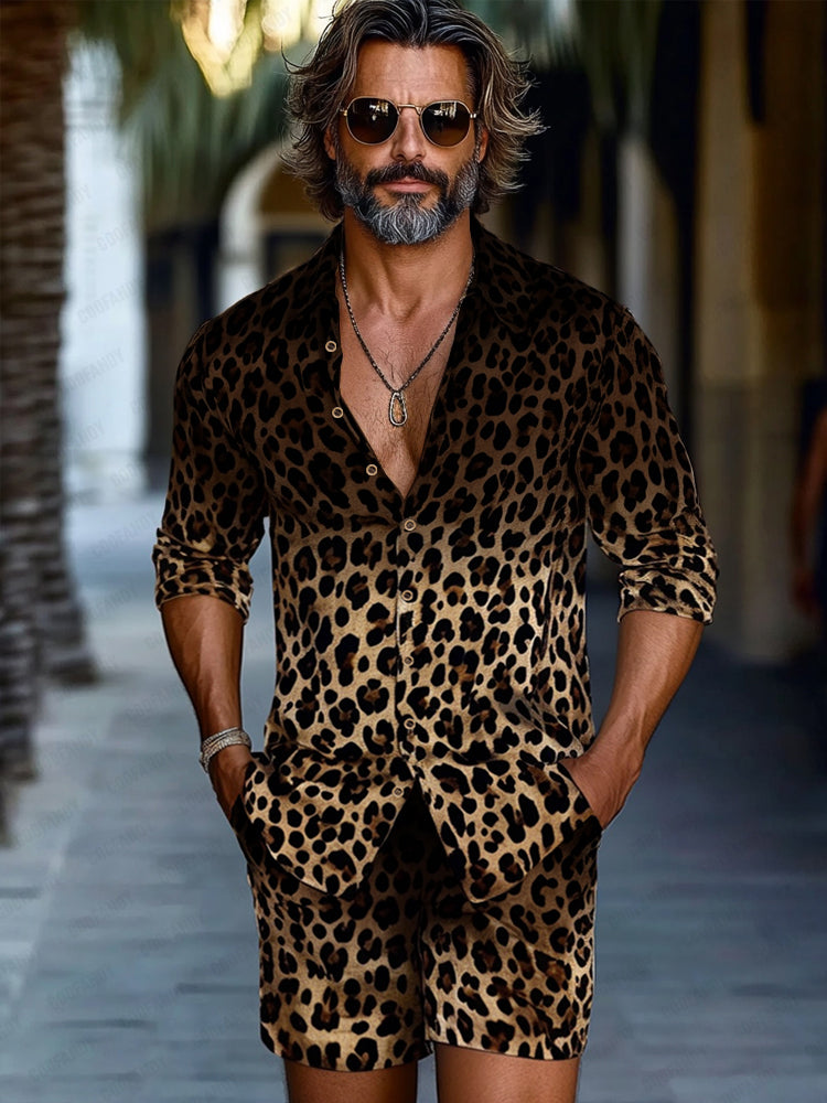 Stylish Gradient Leopard Print Casual Set