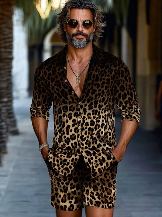 Stylish Gradient Leopard Print Casual Set