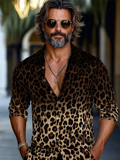 Stylish Gradient Leopard Print Casual Set