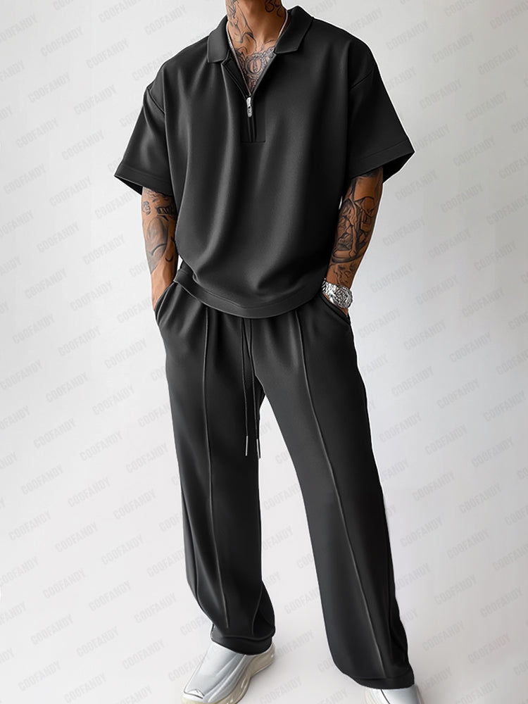Urban Casual Polo Shirt Pants Set