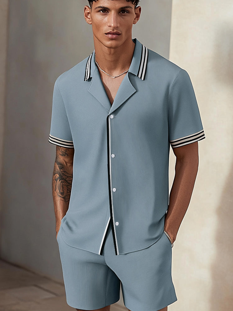 Modern Casual Color Block Shirt Set