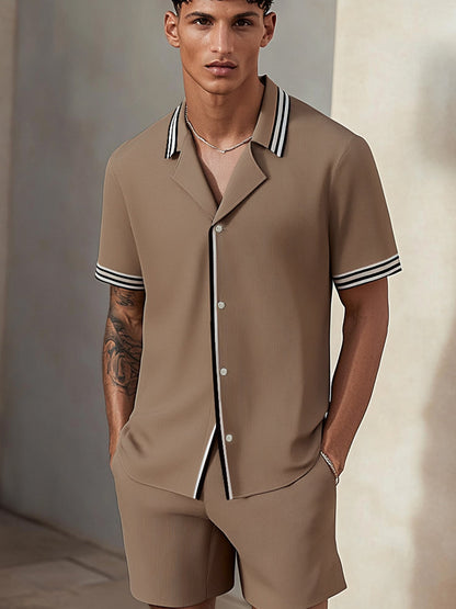 Modern Casual Color Block Shirt Set
