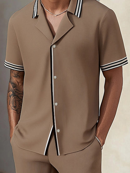 Modern Casual Color Block Shirt Set