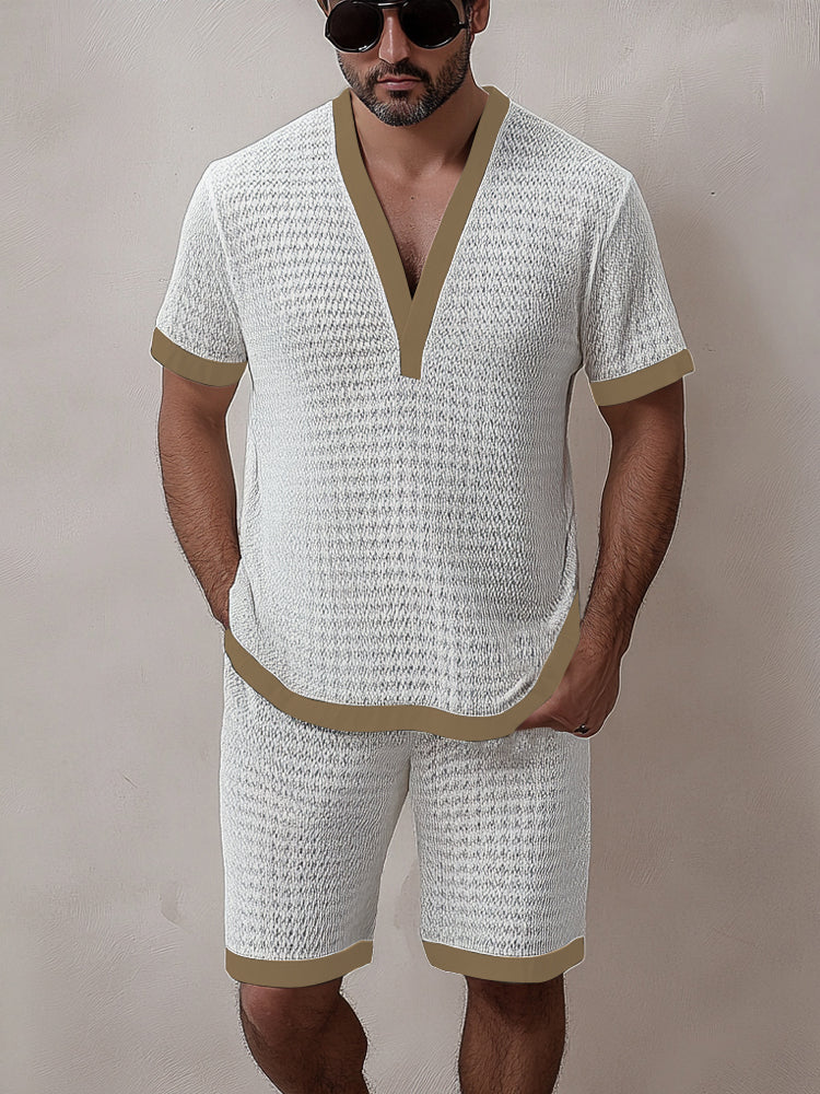 Trendy Contrast Trim Knit Casual Set