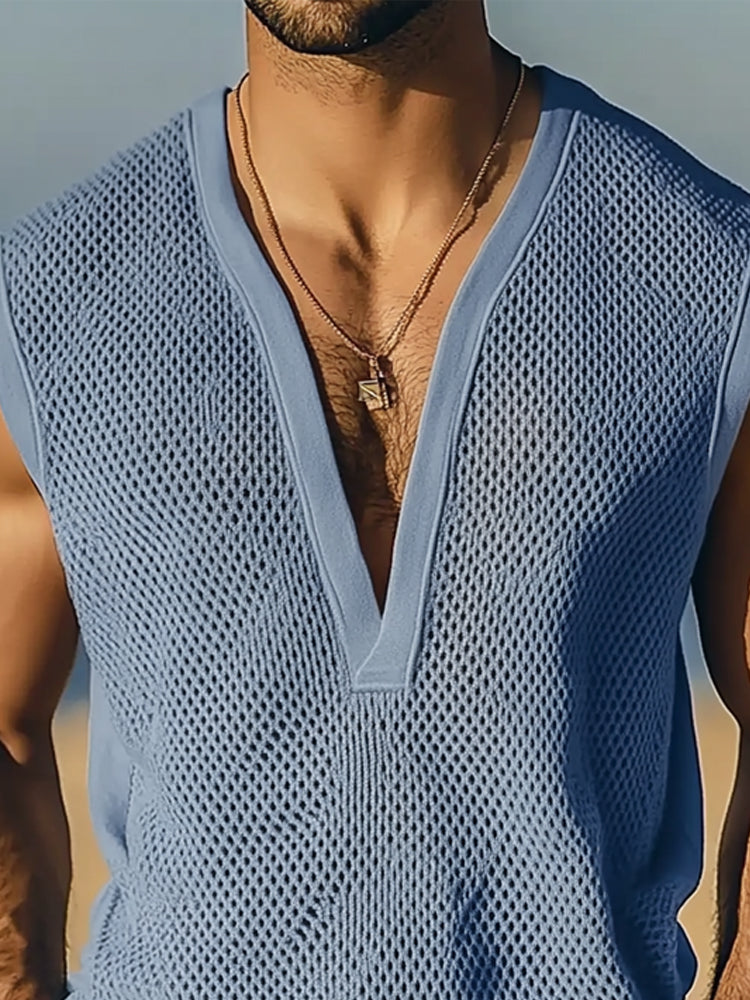 Stylish Hollow Mesh Sleeveless Top