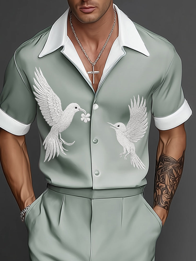 Luxury Contrast Embroidered Shirt Set