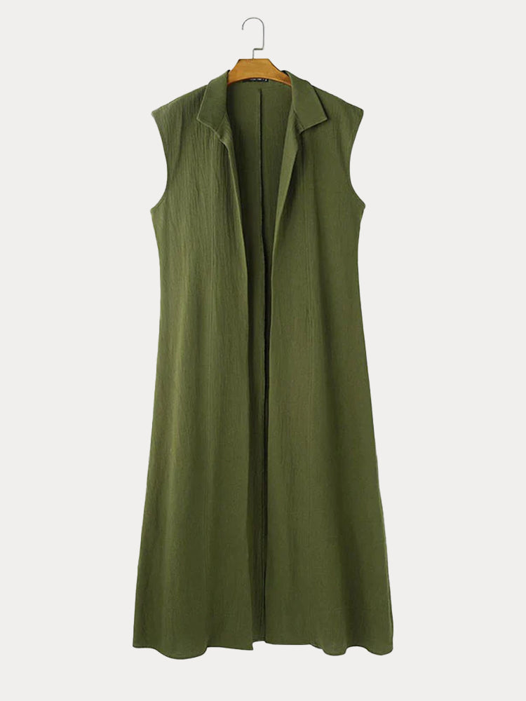 Stylish Stand Collar Cotton Long Cardigan