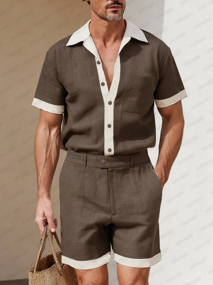 Summer Linen Blend Contrast Casual Set