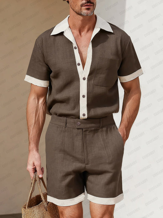 Summer Linen Blend Contrast Casual Set