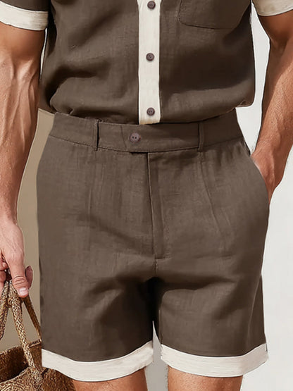 Summer Linen Blend Contrast Casual Set