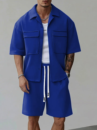 Utility Street Style Shirts Shorts Set