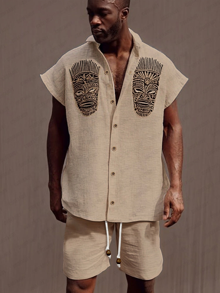 Ethnic Mask Design Shirt Shorts Set