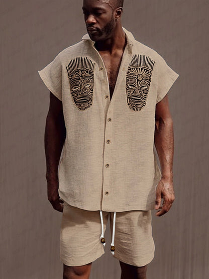 Ethnic Mask Design Shirt Shorts Set