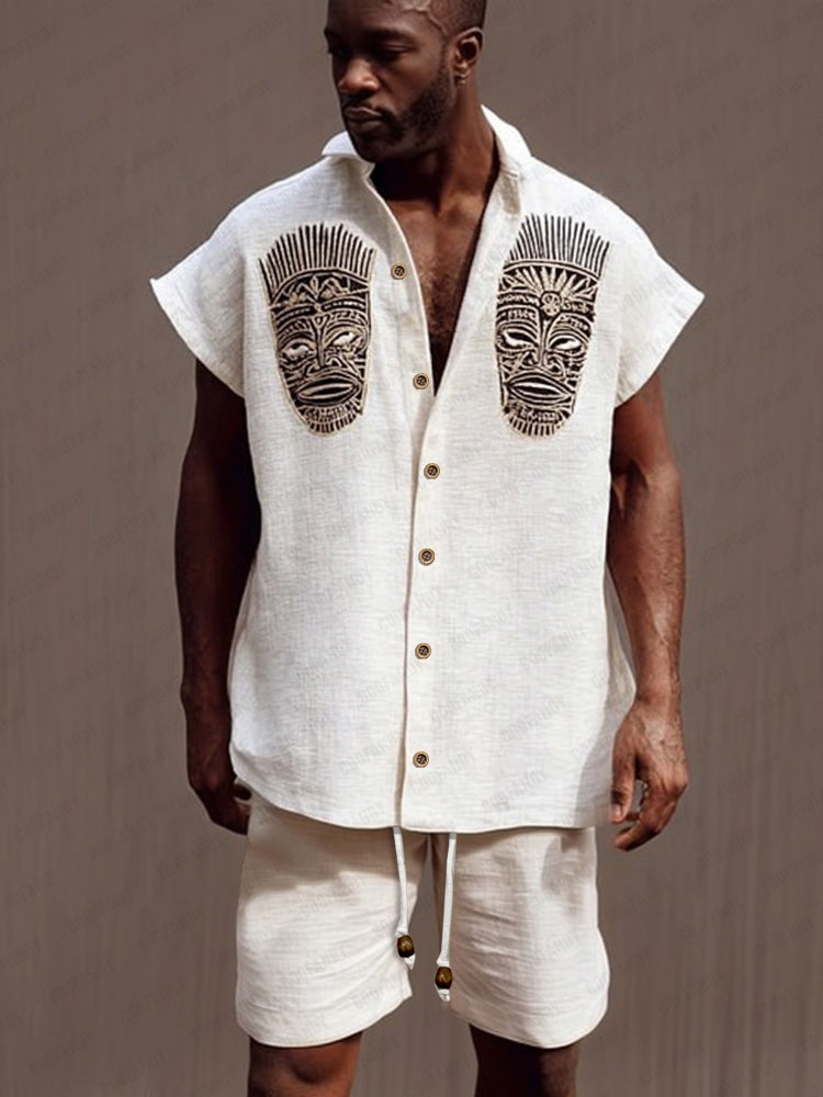 Ethnic Mask Design Shirt Shorts Set