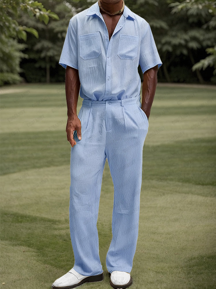 Effortless Daily Textured Shirt Pants Set