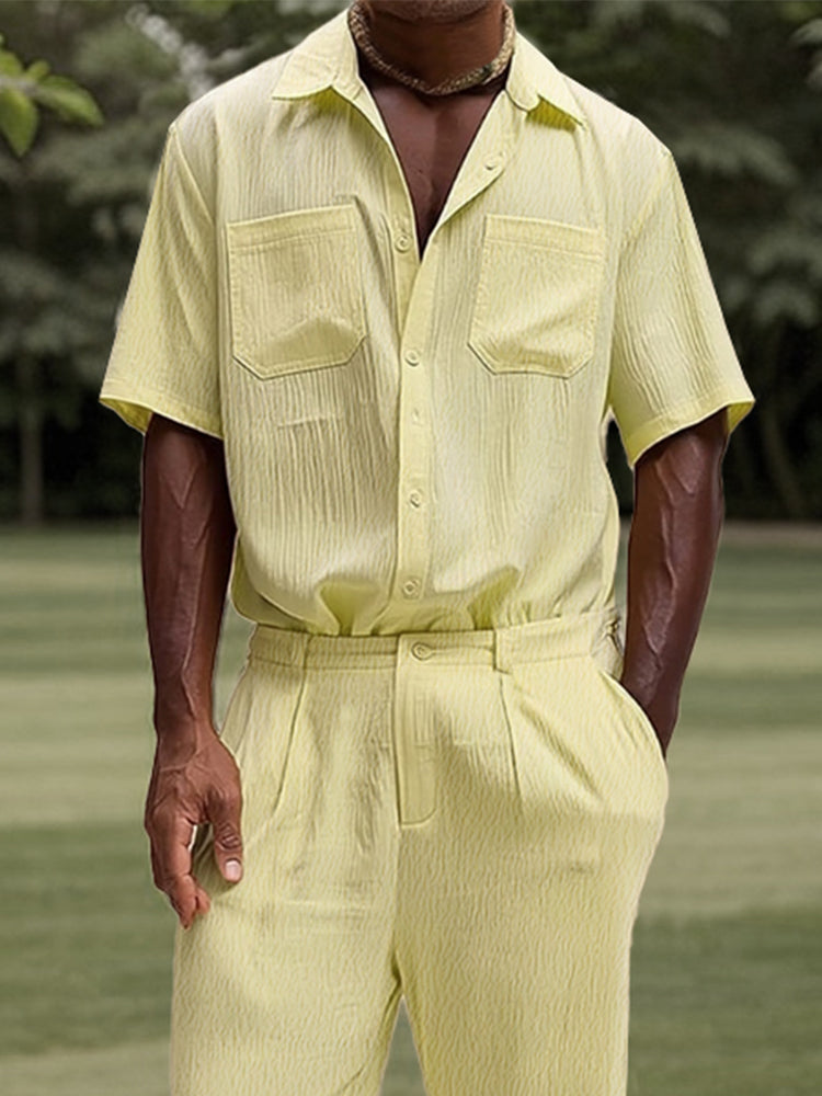 Effortless Daily Textured Shirt Pants Set