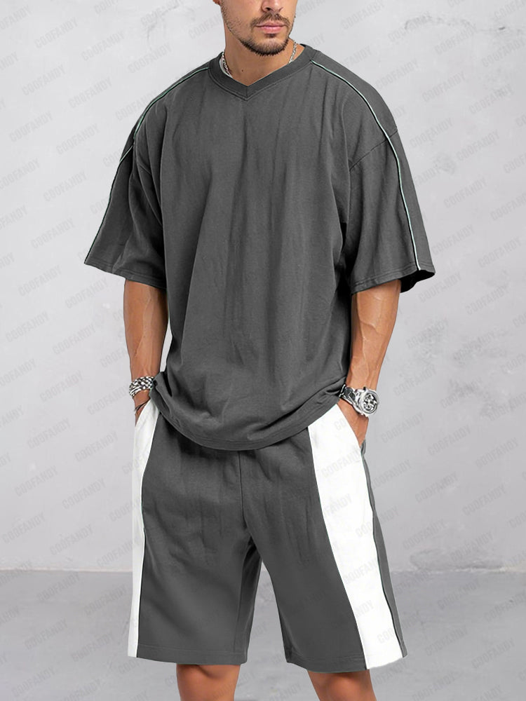 Casual Loose Fit Colorblock Sports Set