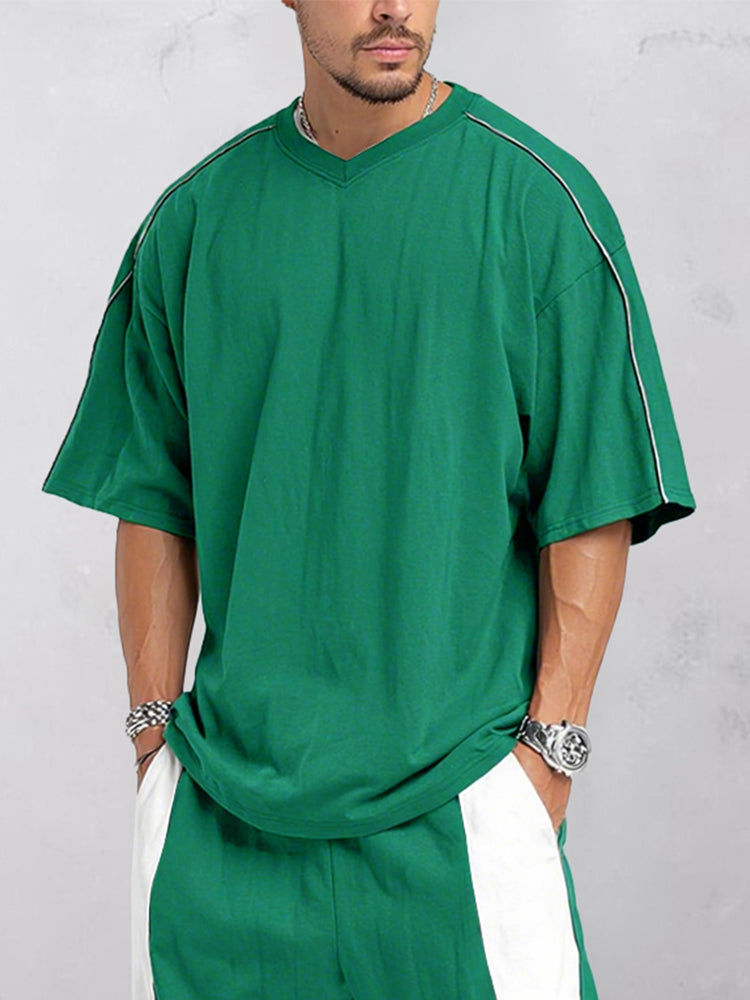 Casual Loose Fit Colorblock Sports Set