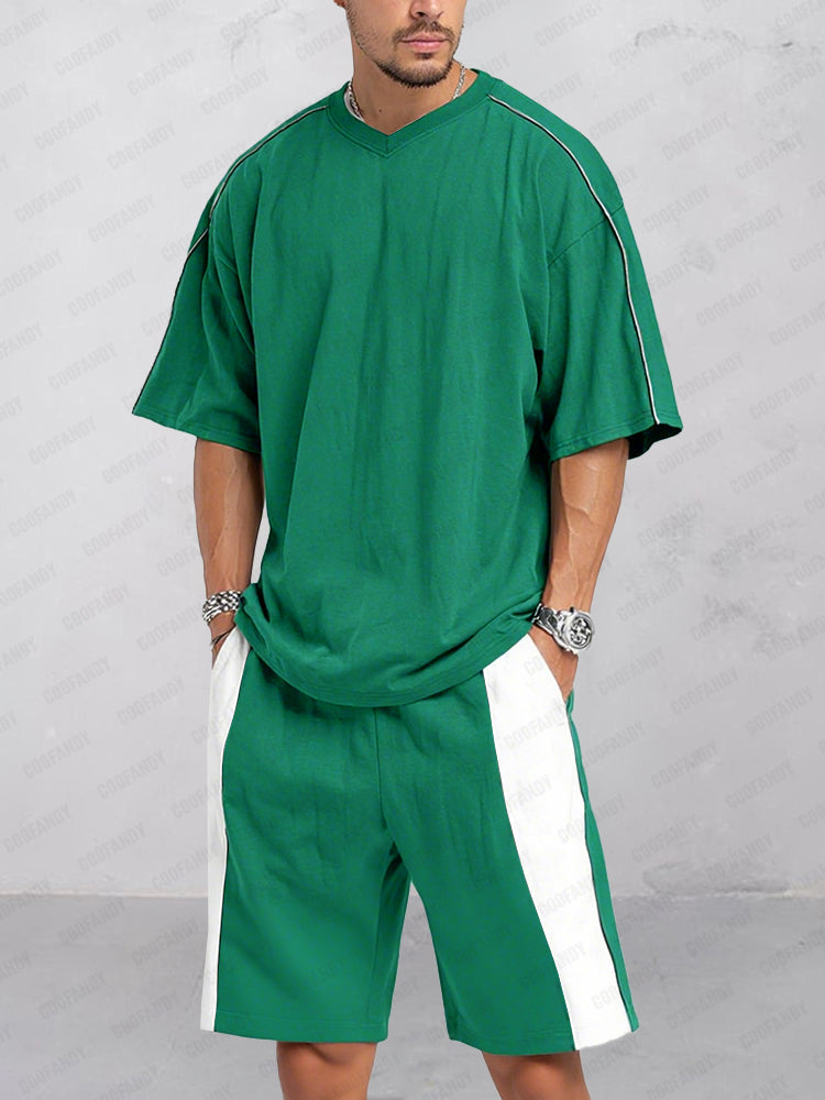 Casual Loose Fit Colorblock Sports Set