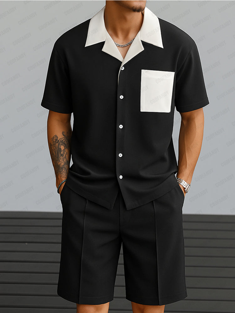 Modern Contrast Shirt Shorts Set