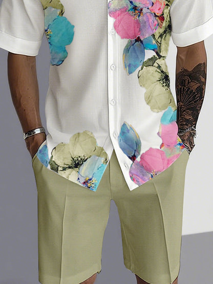 Leisure Time Printed Shirt Shorts Set