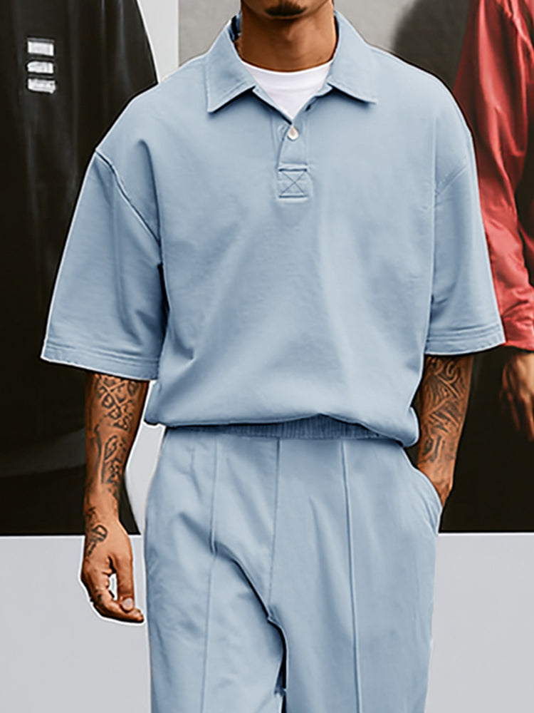Effortlessly Cozy Polo Shirt Pants Set