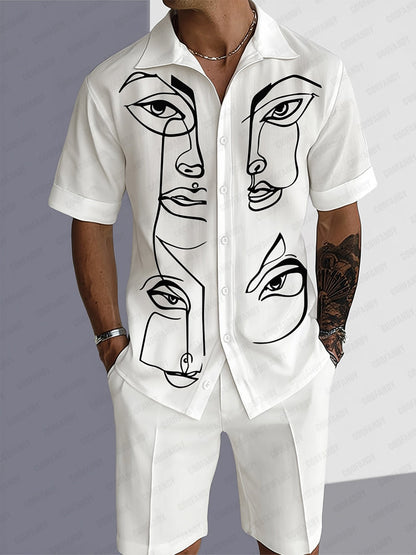 Leisure Artistic Print Shirt Shorts Set