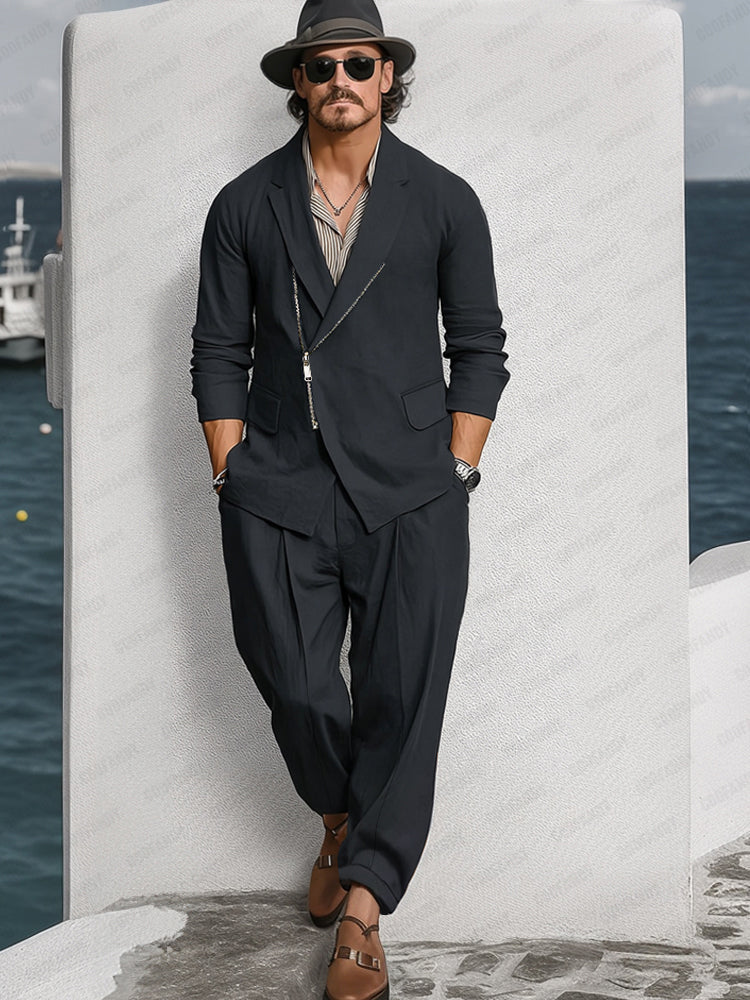 Trendy Zipper Closure Cotton Suit Set