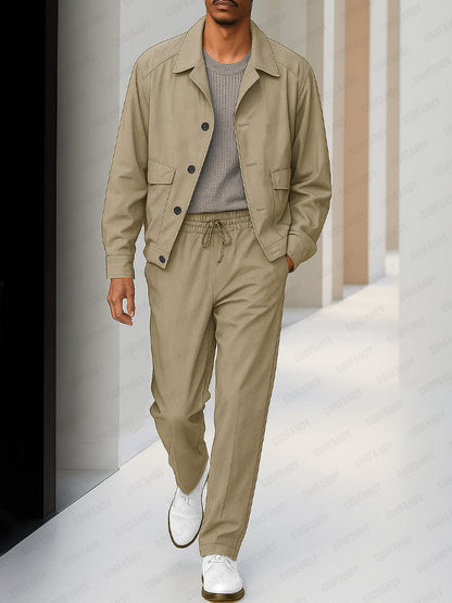 Casual Utility Style Jacket Pants Set