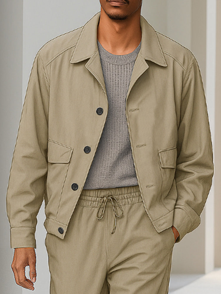 Casual Utility Style Jacket Pants Set
