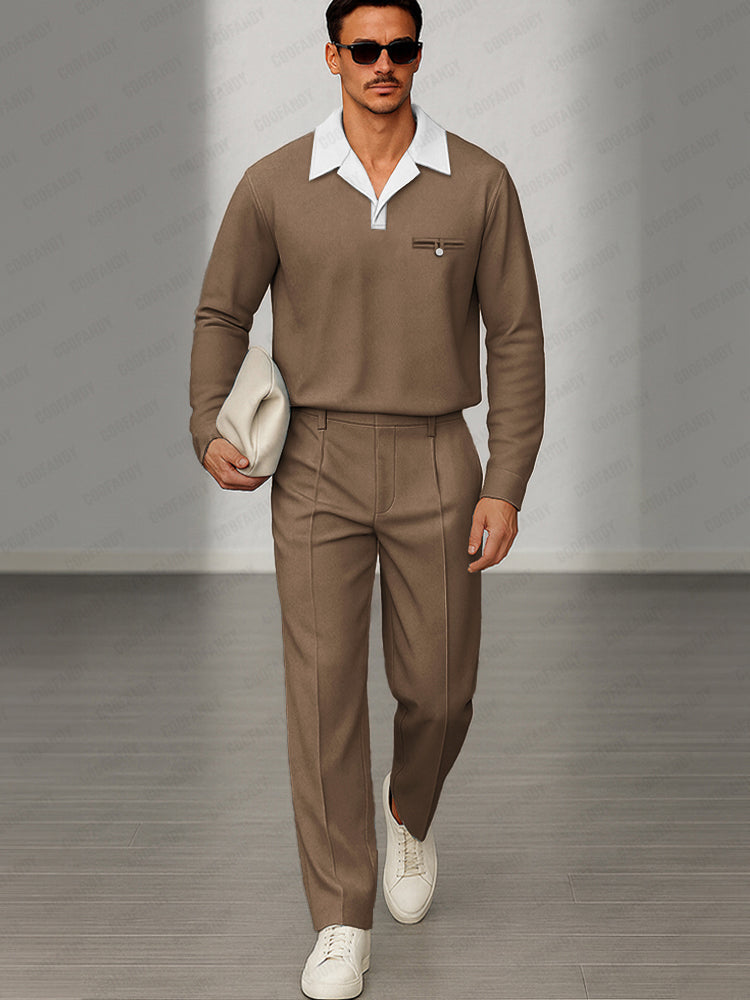 Modern Contrast Collar Matching Set