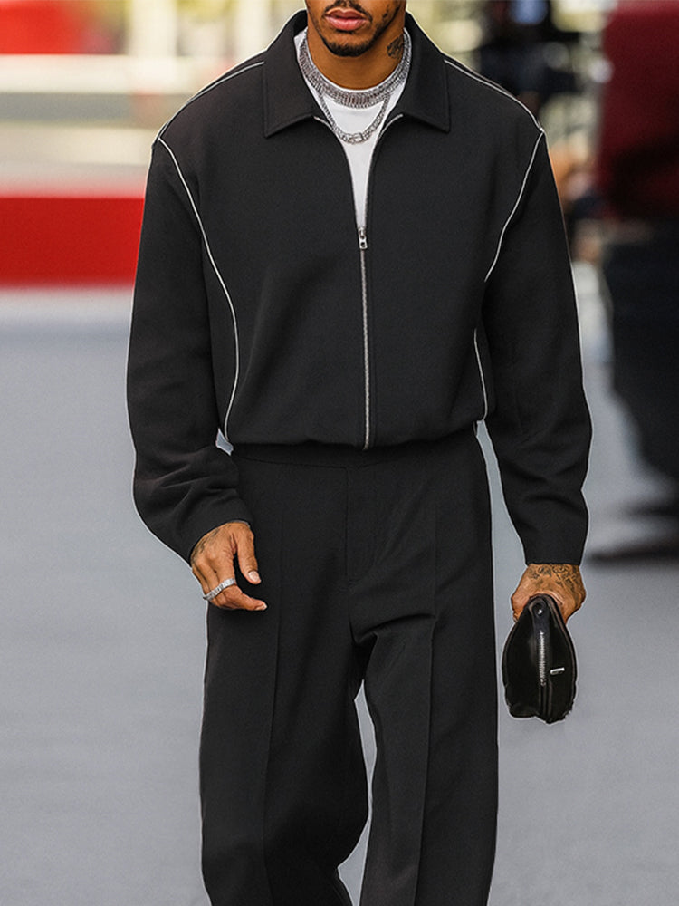 Stylish Contrast Stitch Jacket Pants Set