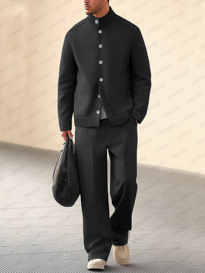 Effortless Stand Collar Jacket Pants Set