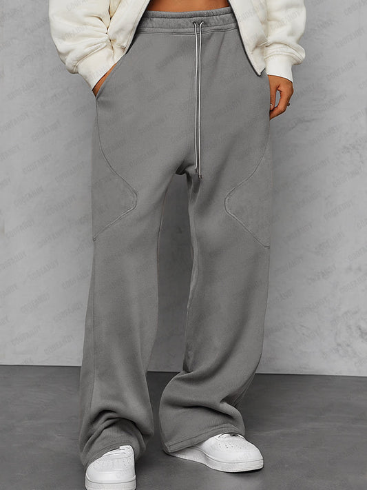 Suede Splicing Loose Fit Pants