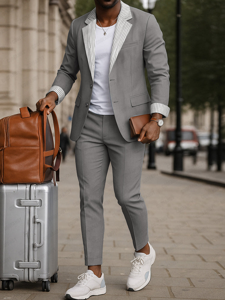 Modern Striped Collar Blazer Suit Set