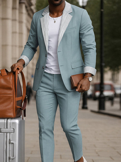 Modern Striped Collar Blazer Suit Set