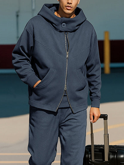 Casual Hooded Two-Way Zip Jacket Set