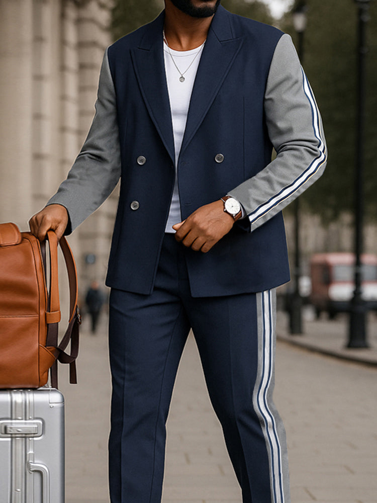 Casual Inspired Color Block Blazer Pants Set