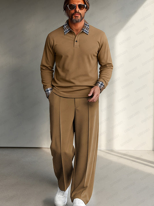 Casual Plaid Contrast Shirt Pants Set