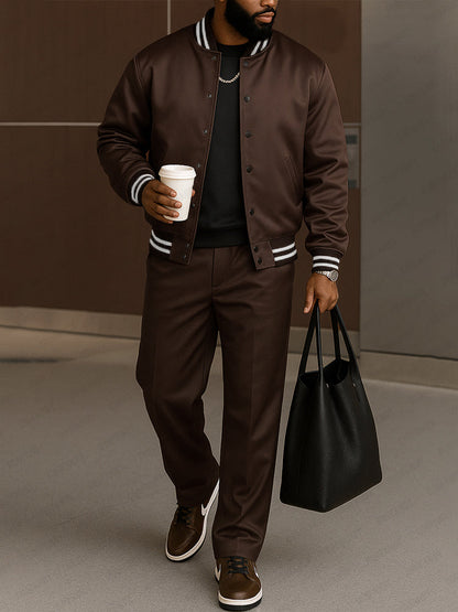 Modern Contrast Stripe Jacket Pants Set