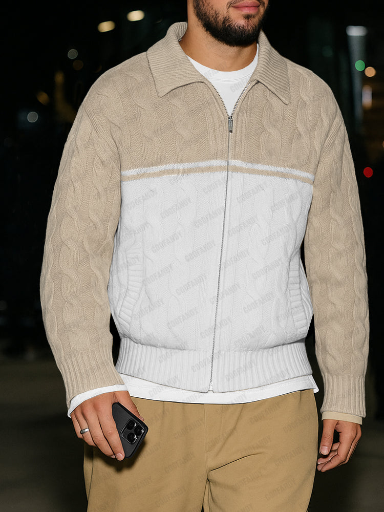 Comfy Two-Tone Cable Knit Jacket