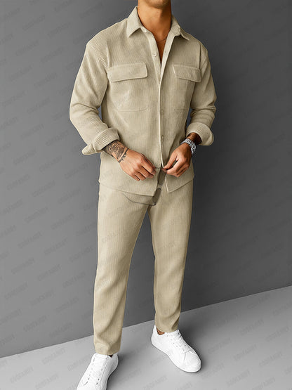 Classic Corduroy Shirt Pants Matching Set
