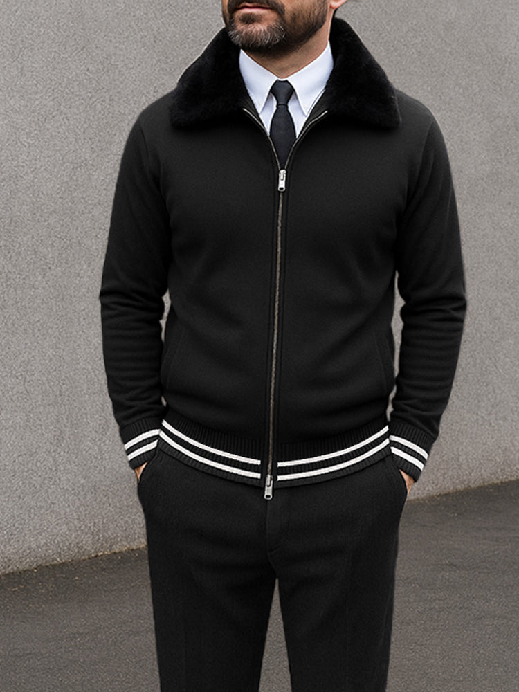 Modern Fur Collar Jacket Pants Set