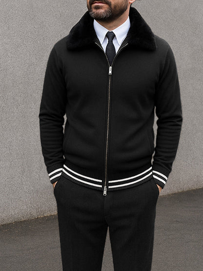 Modern Fur Collar Jacket Pants Set