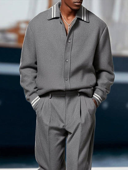 Versatile Ribbed Trim Jacket Pants Set